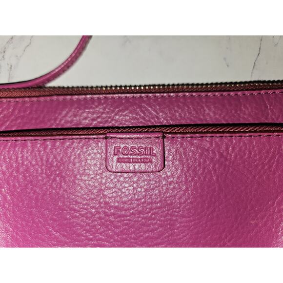 Fossil Fushia Pink Leather Crossbody Handbag 9x5.5 - Picture 6 of 9